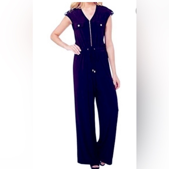 Emma & Michele Sleeveless Navy Blue Gold One Piece Jumpsuit Women’s Size Large - Picture 2 of 6